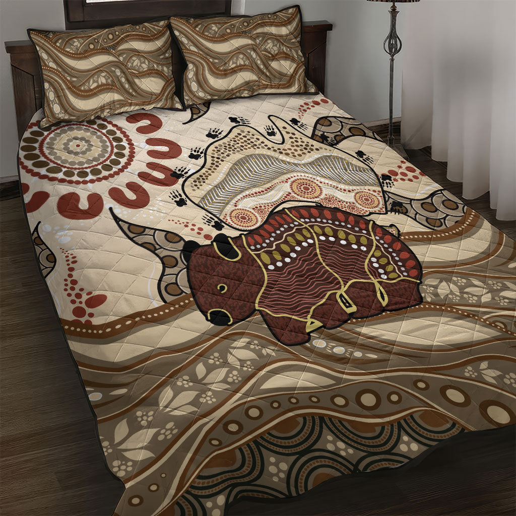 Australia Wombat Quilt Bed Set Aussie Map Aboriginal Pattern