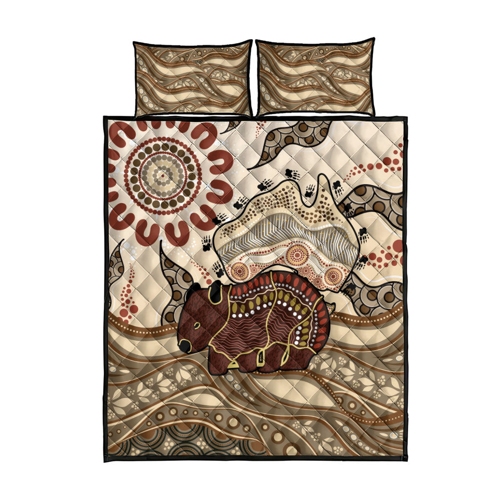 Australia Wombat Quilt Bed Set Aussie Map Aboriginal Pattern
