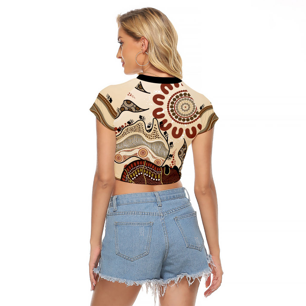 Australia Wombat Raglan Cropped T Shirt Aussie Map Aboriginal Pattern