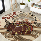 Australia Wombat Round Carpet Aussie Map Aboriginal Pattern