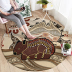 Australia Wombat Round Carpet Aussie Map Aboriginal Pattern