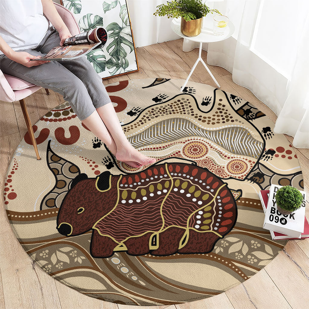 Australia Wombat Round Carpet Aussie Map Aboriginal Pattern