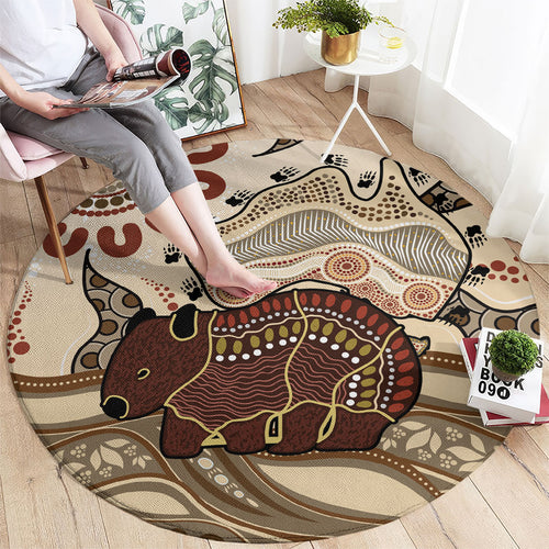 Australia Wombat Round Carpet Aussie Map Aboriginal Pattern