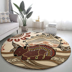 Australia Wombat Round Carpet Aussie Map Aboriginal Pattern