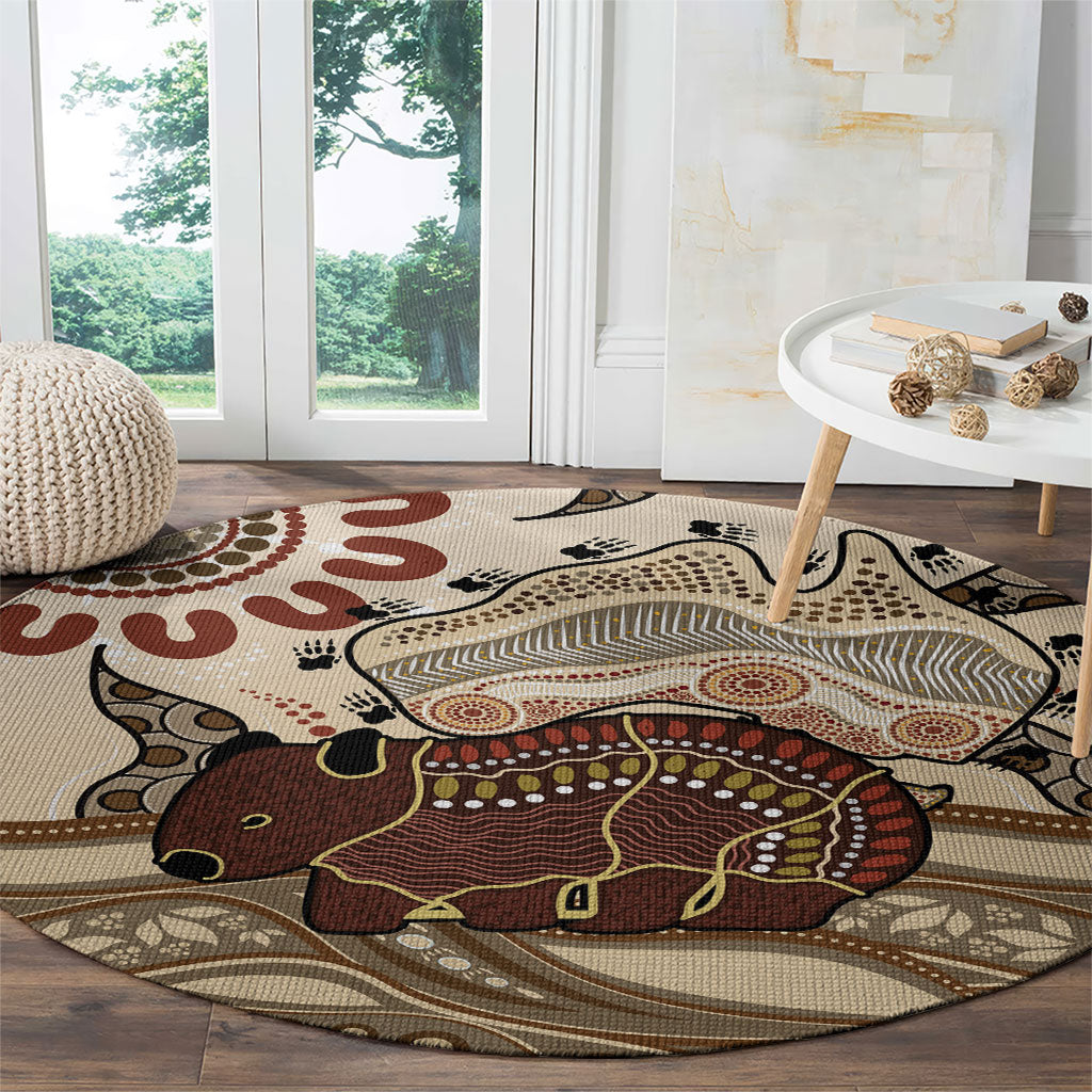 Australia Wombat Round Carpet Aussie Map Aboriginal Pattern