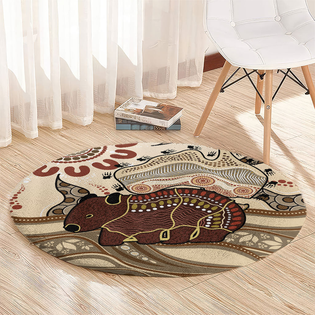 Australia Wombat Round Carpet Aussie Map Aboriginal Pattern