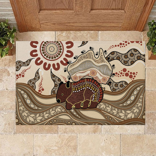 Australia Wombat Rubber Doormat Aussie Map Aboriginal Pattern