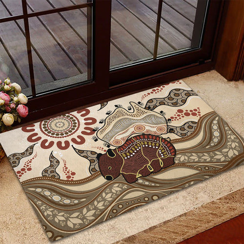 Australia Wombat Rubber Doormat Aussie Map Aboriginal Pattern