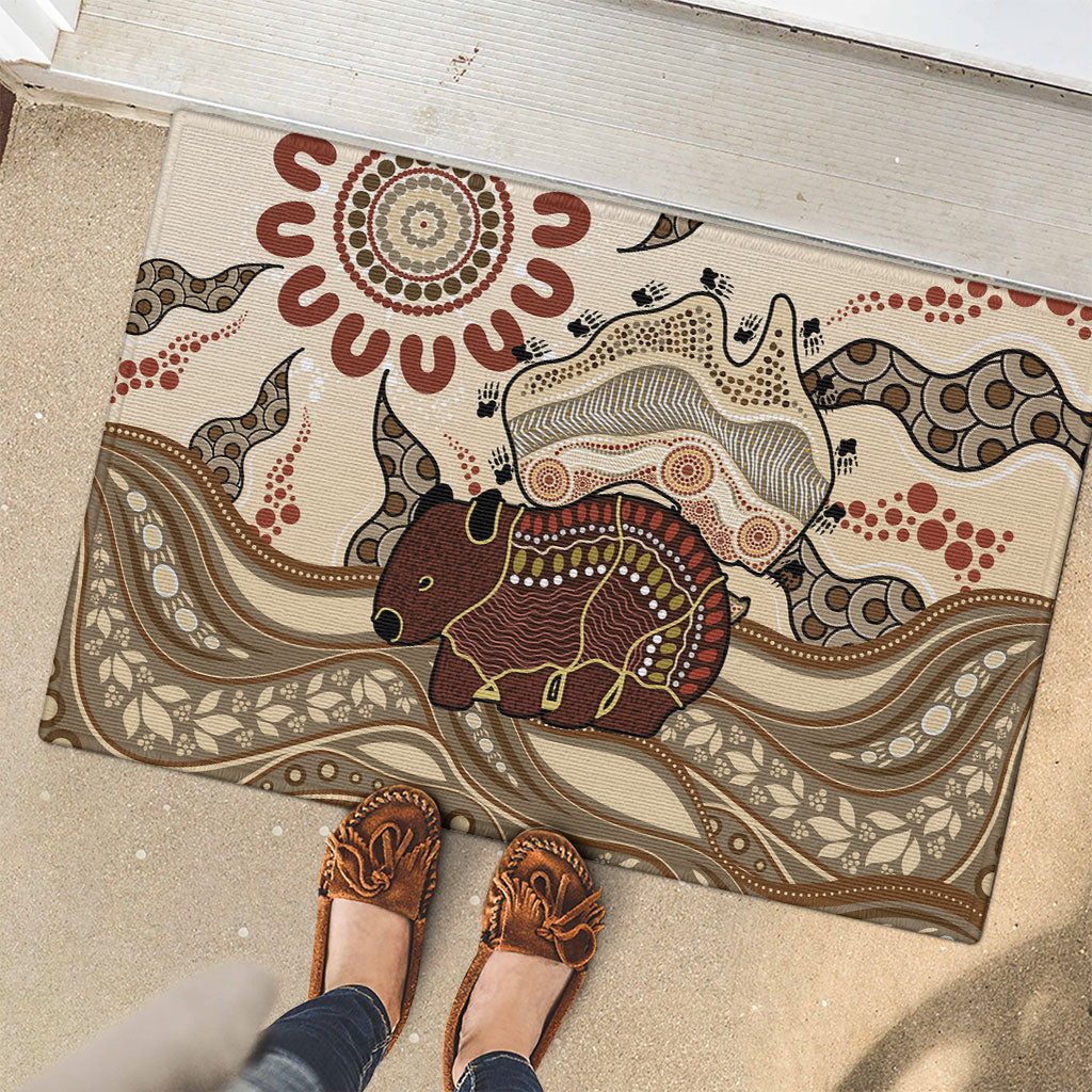 Australia Wombat Rubber Doormat Aussie Map Aboriginal Pattern