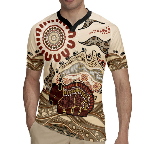 Australia Wombat Rugby Jersey Aussie Map Aboriginal Pattern
