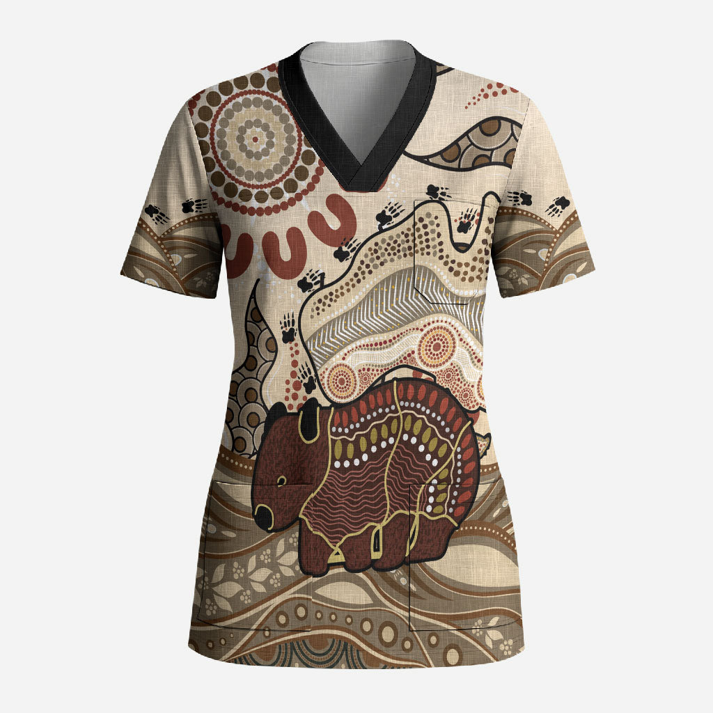 Australia Wombat Scrub Top Aussie Map Aboriginal Pattern