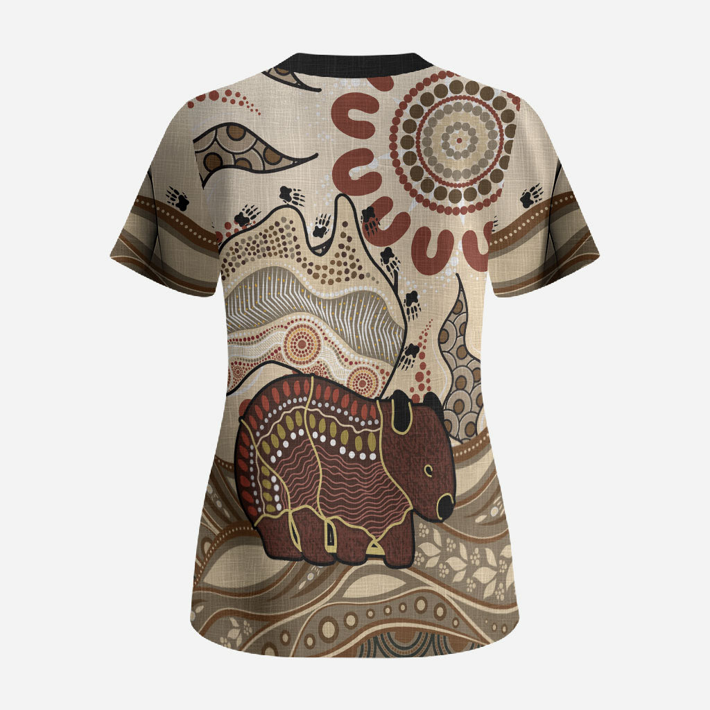 Australia Wombat Scrub Top Aussie Map Aboriginal Pattern