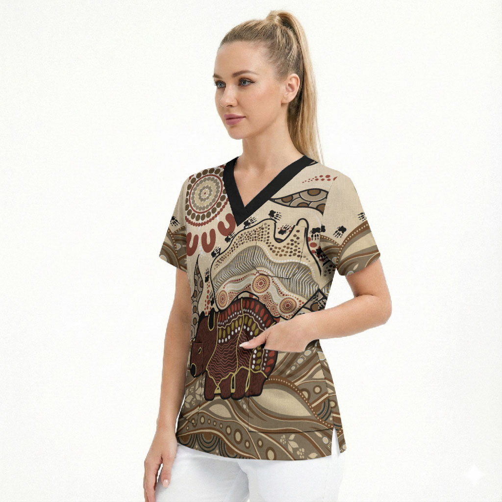 Australia Wombat Scrub Top Aussie Map Aboriginal Pattern
