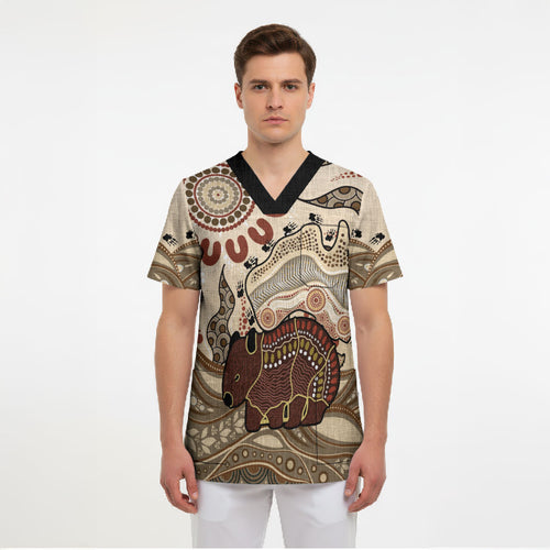 Australia Wombat Scrub Top Aussie Map Aboriginal Pattern