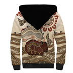 Australia Wombat Sherpa Hoodie Aussie Map Aboriginal Pattern