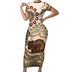 Australia Wombat Short Sleeve Bodycon Dress Aussie Map Aboriginal Pattern
