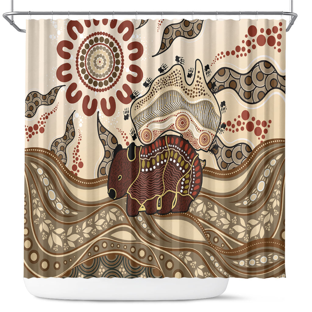 Australia Wombat Shower Curtain Aussie Map Aboriginal Pattern
