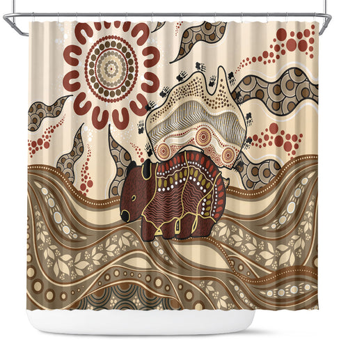 Australia Wombat Shower Curtain Aussie Map Aboriginal Pattern