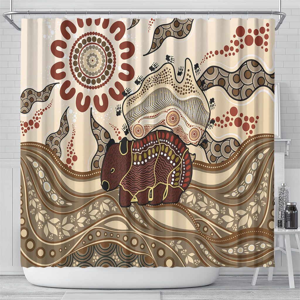 Australia Wombat Shower Curtain Aussie Map Aboriginal Pattern