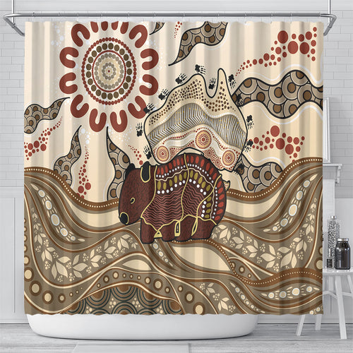 Australia Wombat Shower Curtain Aussie Map Aboriginal Pattern