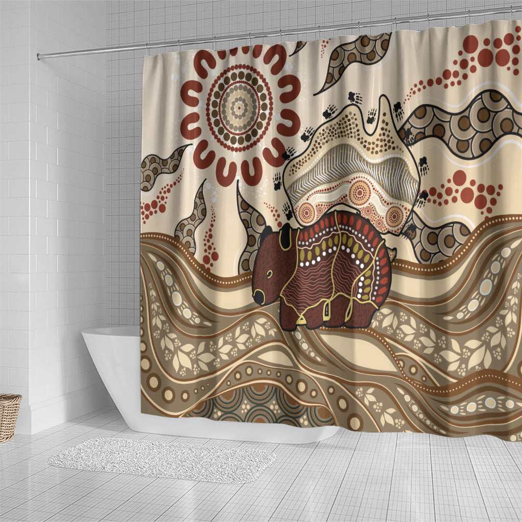 Australia Wombat Shower Curtain Aussie Map Aboriginal Pattern