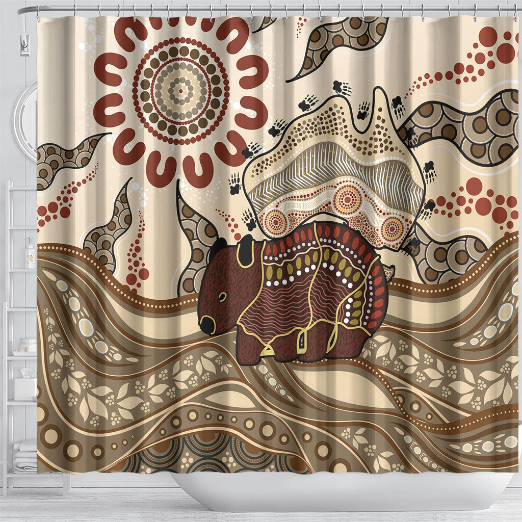 Australia Wombat Shower Curtain Aussie Map Aboriginal Pattern