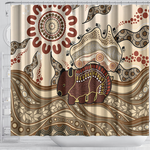 Australia Wombat Shower Curtain Aussie Map Aboriginal Pattern