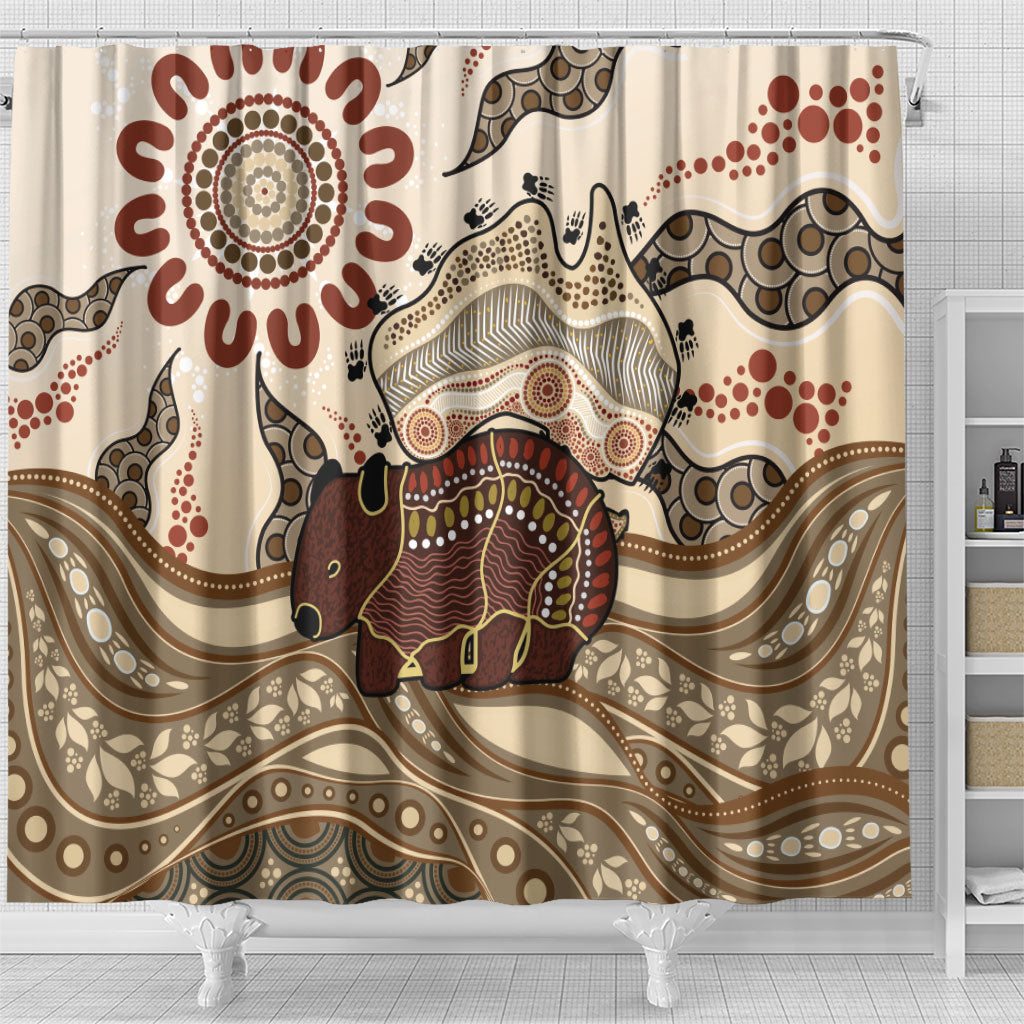 Australia Wombat Shower Curtain Aussie Map Aboriginal Pattern