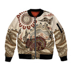 Australia Wombat Sleeve Zip Bomber Jacket Aussie Map Aboriginal Pattern