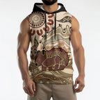 Australia Wombat Sleeveless Hoodie Aussie Map Aboriginal Pattern