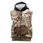 Australia Wombat Sleeveless Zip Hoodie Aussie Map Aboriginal Pattern