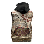 Australia Wombat Sleeveless Zip Hoodie Aussie Map Aboriginal Pattern