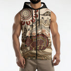 Australia Wombat Sleeveless Zip Hoodie Aussie Map Aboriginal Pattern