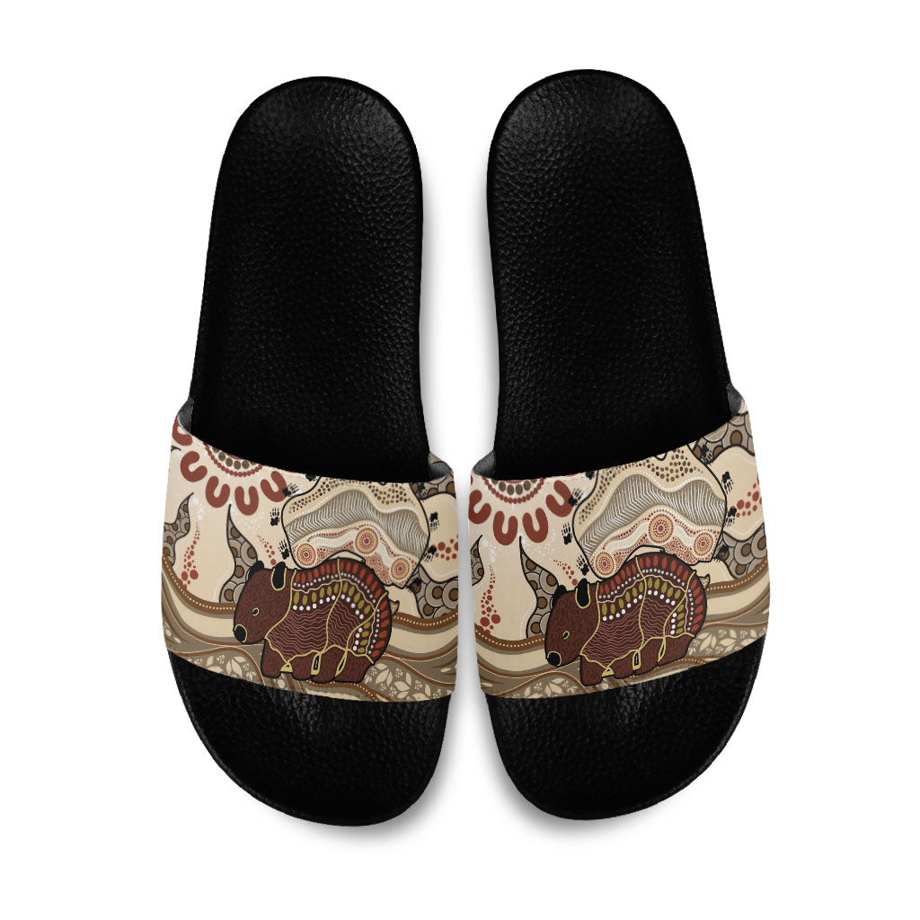 Australia Wombat Slide Sandals Aussie Map Aboriginal Pattern