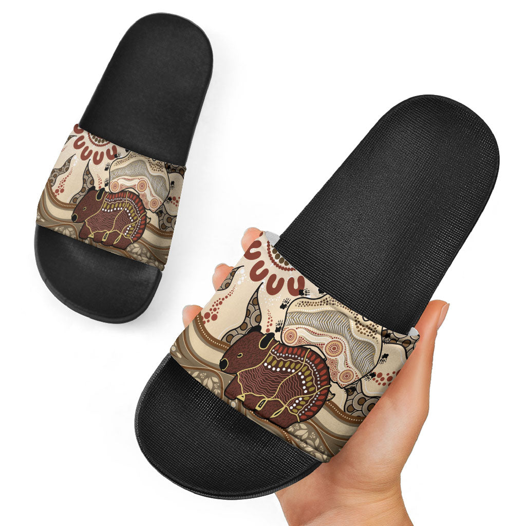 Australia Wombat Slide Sandals Aussie Map Aboriginal Pattern