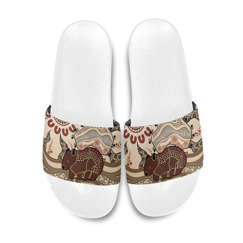 Australia Wombat Slide Sandals Aussie Map Aboriginal Pattern