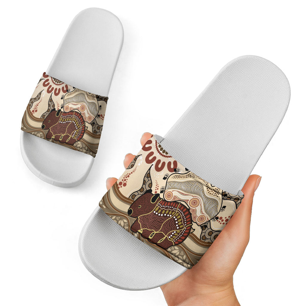 Australia Wombat Slide Sandals Aussie Map Aboriginal Pattern
