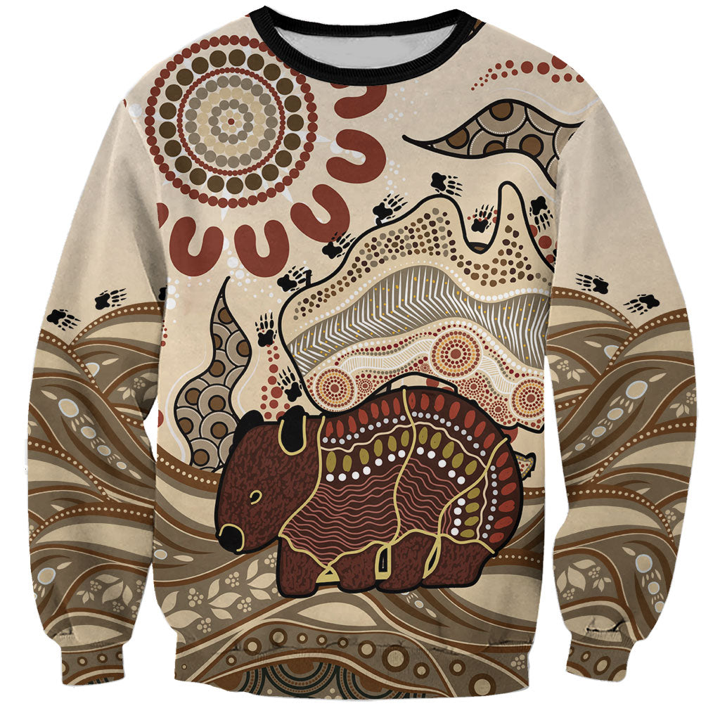 Australia Wombat Sweatshirt Aussie Map Aboriginal Pattern