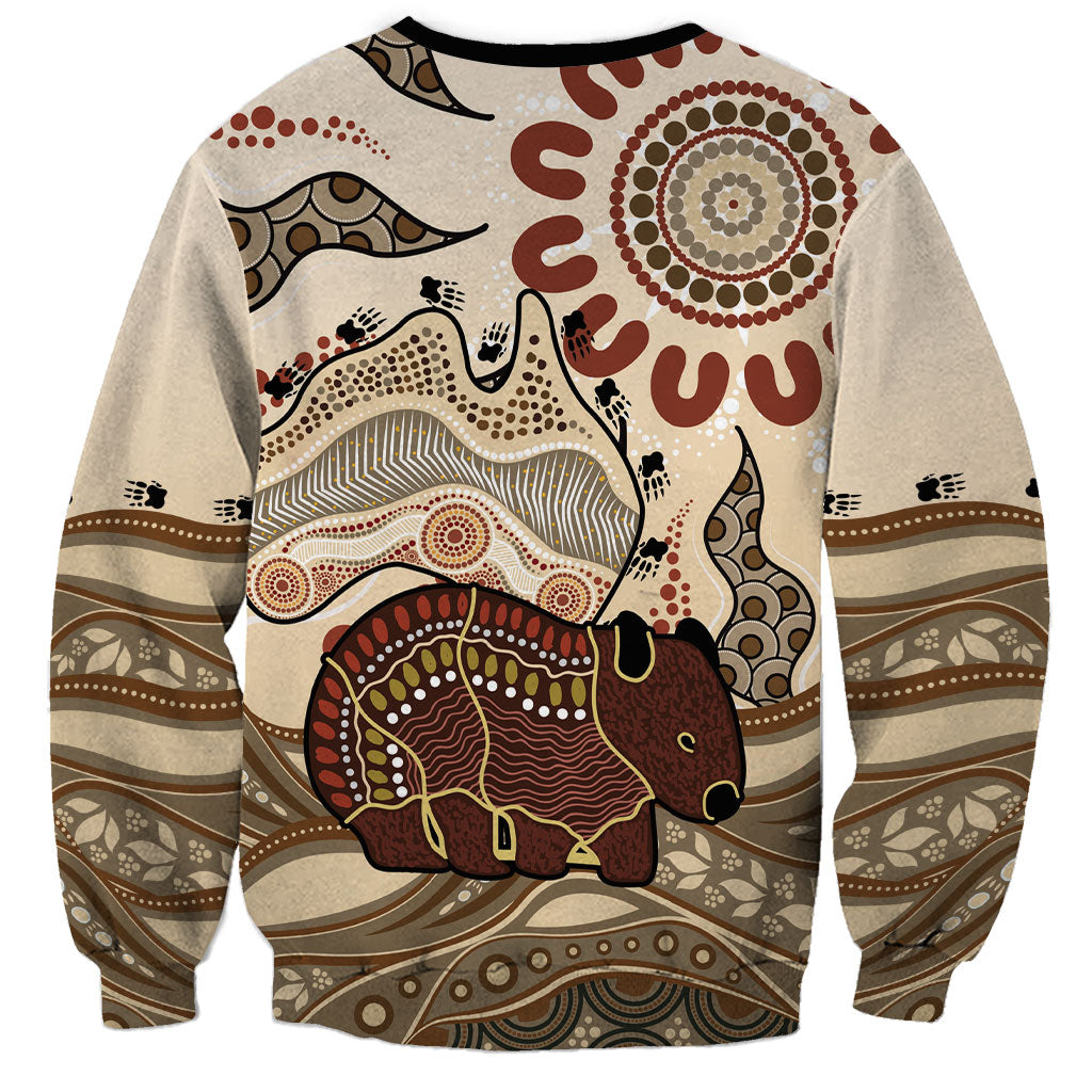 Australia Wombat Sweatshirt Aussie Map Aboriginal Pattern