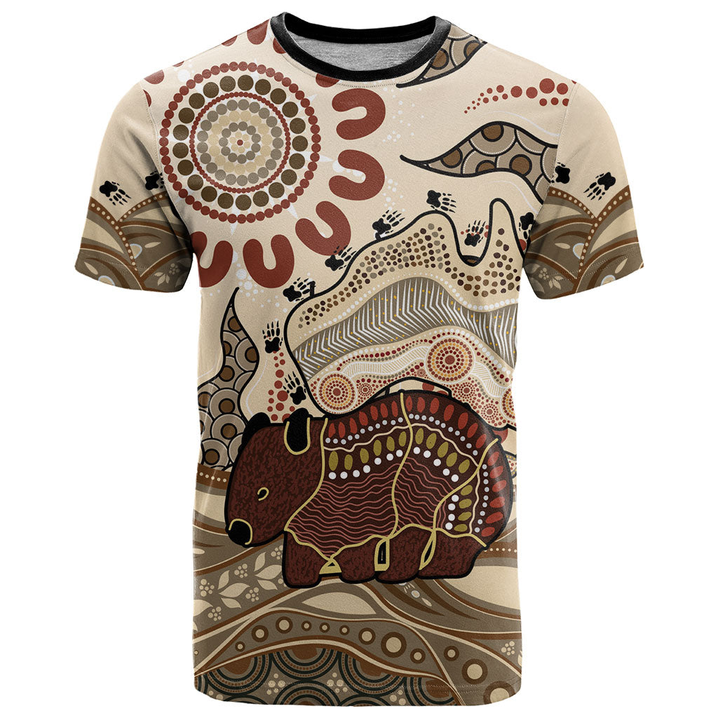 Australia Wombat T Shirt Aussie Map Aboriginal Pattern