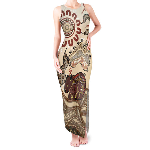 Australia Wombat Tank Maxi Dress Aussie Map Aboriginal Pattern