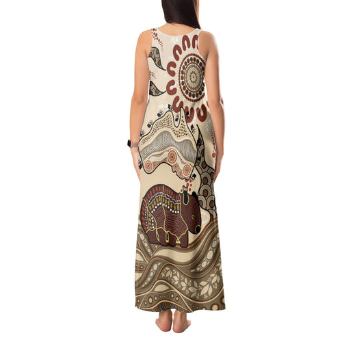 Australia Wombat Tank Maxi Dress Aussie Map Aboriginal Pattern