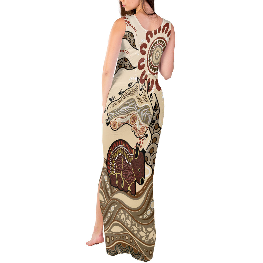 Australia Wombat Tank Maxi Dress Aussie Map Aboriginal Pattern