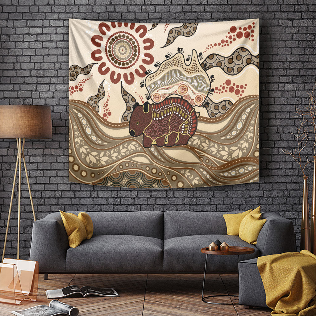 Australia Wombat Tapestry Aussie Map Aboriginal Pattern