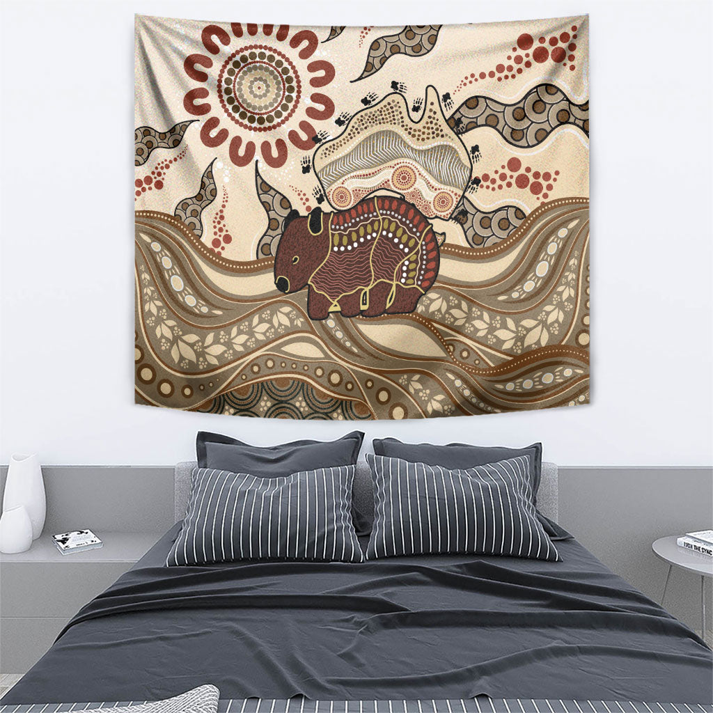 Australia Wombat Tapestry Aussie Map Aboriginal Pattern