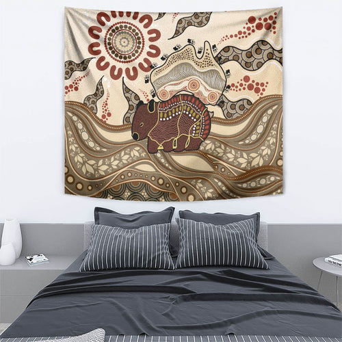 Australia Wombat Tapestry Aussie Map Aboriginal Pattern