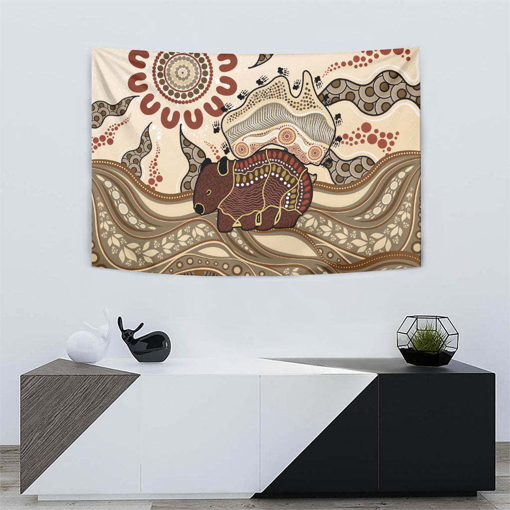 Australia Wombat Tapestry Aussie Map Aboriginal Pattern