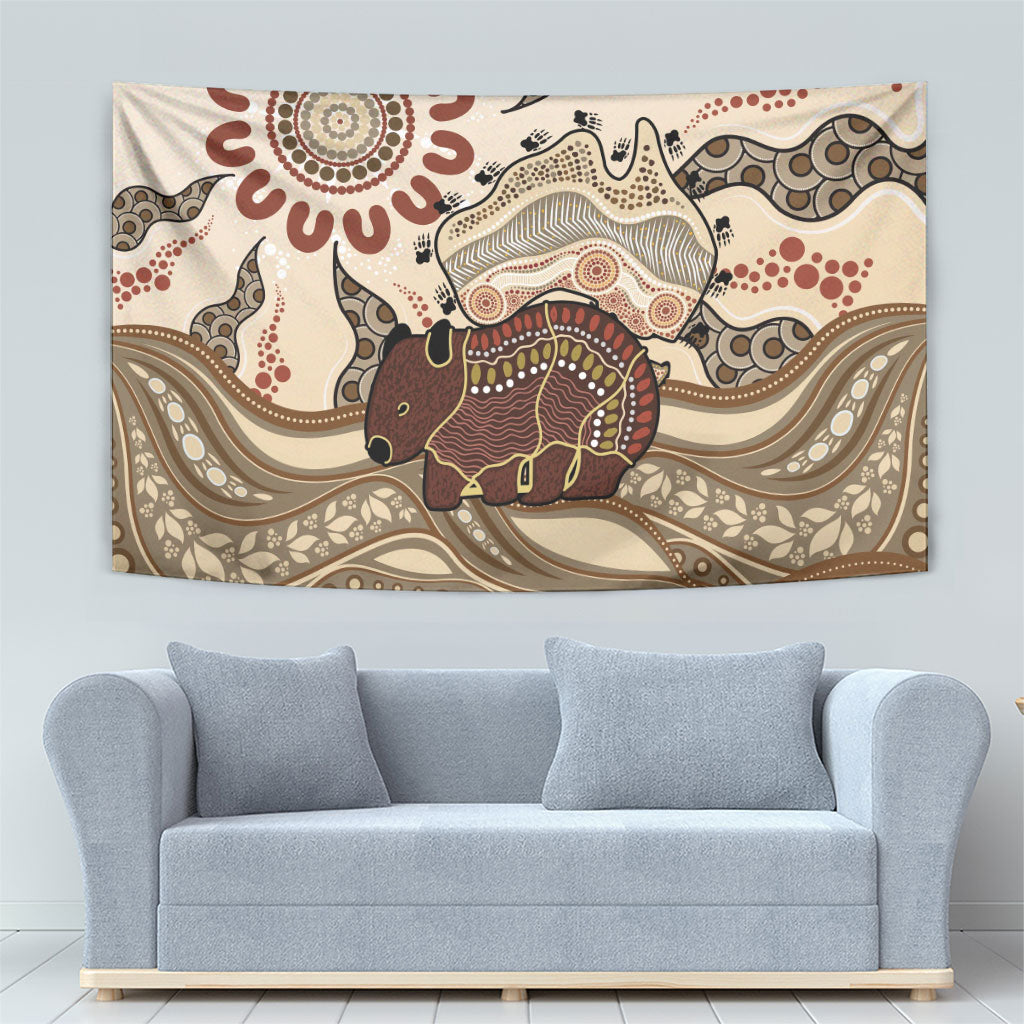 Australia Wombat Tapestry Aussie Map Aboriginal Pattern