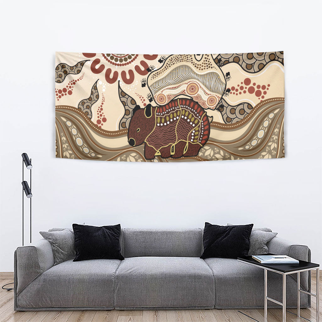 Australia Wombat Tapestry Aussie Map Aboriginal Pattern