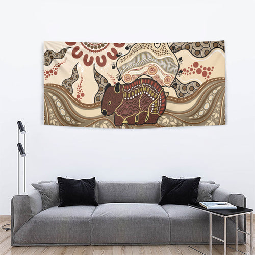 Australia Wombat Tapestry Aussie Map Aboriginal Pattern